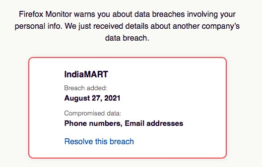 lv_1's tweet image. Thanks @firefox @FirefoxSupport for letting me know about the security breach at @IndiaMART.

#firefoxMonitor doing a good job!