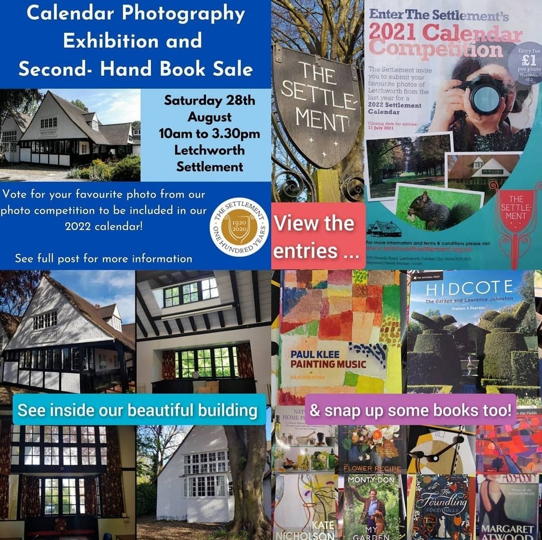 Visit Letchworth Settlement tomorrow Saturday 28 August 10-3.30pm.View &amp; vote on calendar competition entries.Browse &amp; buy from our book sale.Peak inside our beautiful building.
Yes we're open again! Yes we've got lots of exciting courses on offer! Join us!
#letchworthartscene