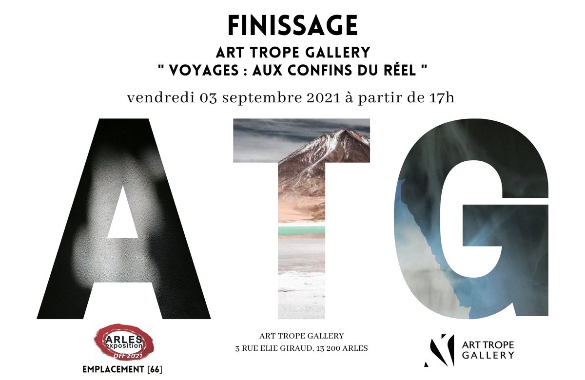 [#lesrencontresdarles #arlesexpositions #arttropegallery] 📸 
•
Ne manquez pas le finissage vendredi 03 septembre 2021 à partir de 17h, et en présence des artistes🥂
📍3 Rue Élie Giraud, 13200 Arles
👉 Emplacement[66] @ArlesExposition
🔗 Lien Newsletter: bit.ly/3D7bTfa