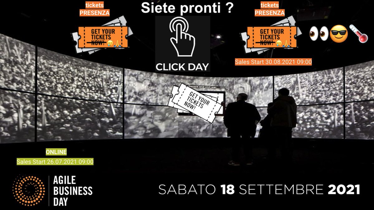 📢📢 Siete pronti ? ? 💥
Mancano meno di 3 giorni al CLICK DAY per ticket in presenza 🧑‍🤝‍🧑 🧑‍🤝‍🧑  per ABD21  
💥 💥 CLICKDAY | ⏱️ Lunedi 30 Agosto ore 09.00  ⏱️  🚀 
 🎟️ zcu.io/RfEp 
#StayTuned
#ABD21 #AgileBusinessDay