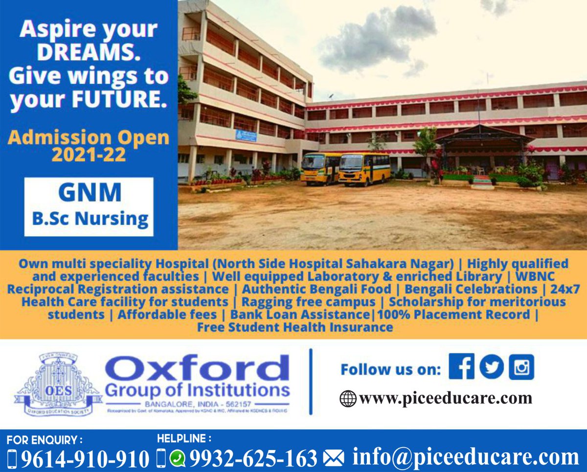 Aspire your dreams
Give wings to your Future
Admission Open 2021-22
GNM & B.Sc Nursing
#Nursing #BScNursing #GNMnursing #MScNursing #OxfordGroupOfInstitutions #GeneralNursing #NursingCollege
Admission Related Enquiry Please Call: +91-9614910910/ 9932625163