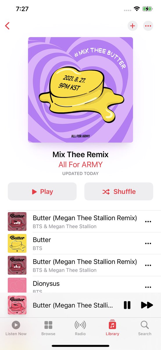 char_bangtan's tweet photo. @allforarmy I’m on Megan Thee Stallion Remix right now. #MixTheeButter on AM. ❤️🔥 https://t.co/05KhgGWYod