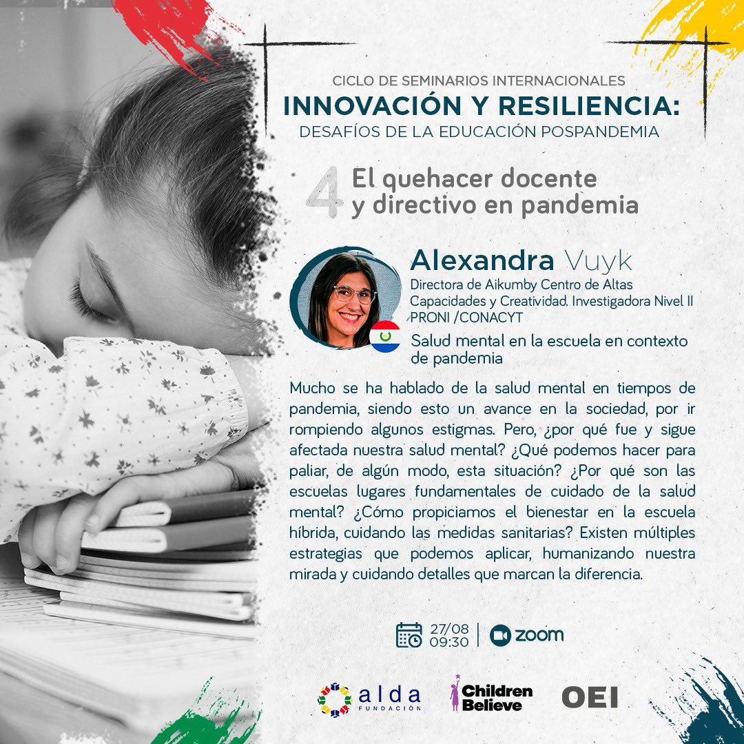 Las escuelas son claves en el cuidado de la salud mental de niñas y niños. ¿Cómo lograr el bienestar en modalidad híbrida? 🤔

Sobre este y otros temas hablaremos AHORA en el Seminario Internacional "El quehacer docente y directivo en pandemia" ➡️bit.ly/2W4GcSO