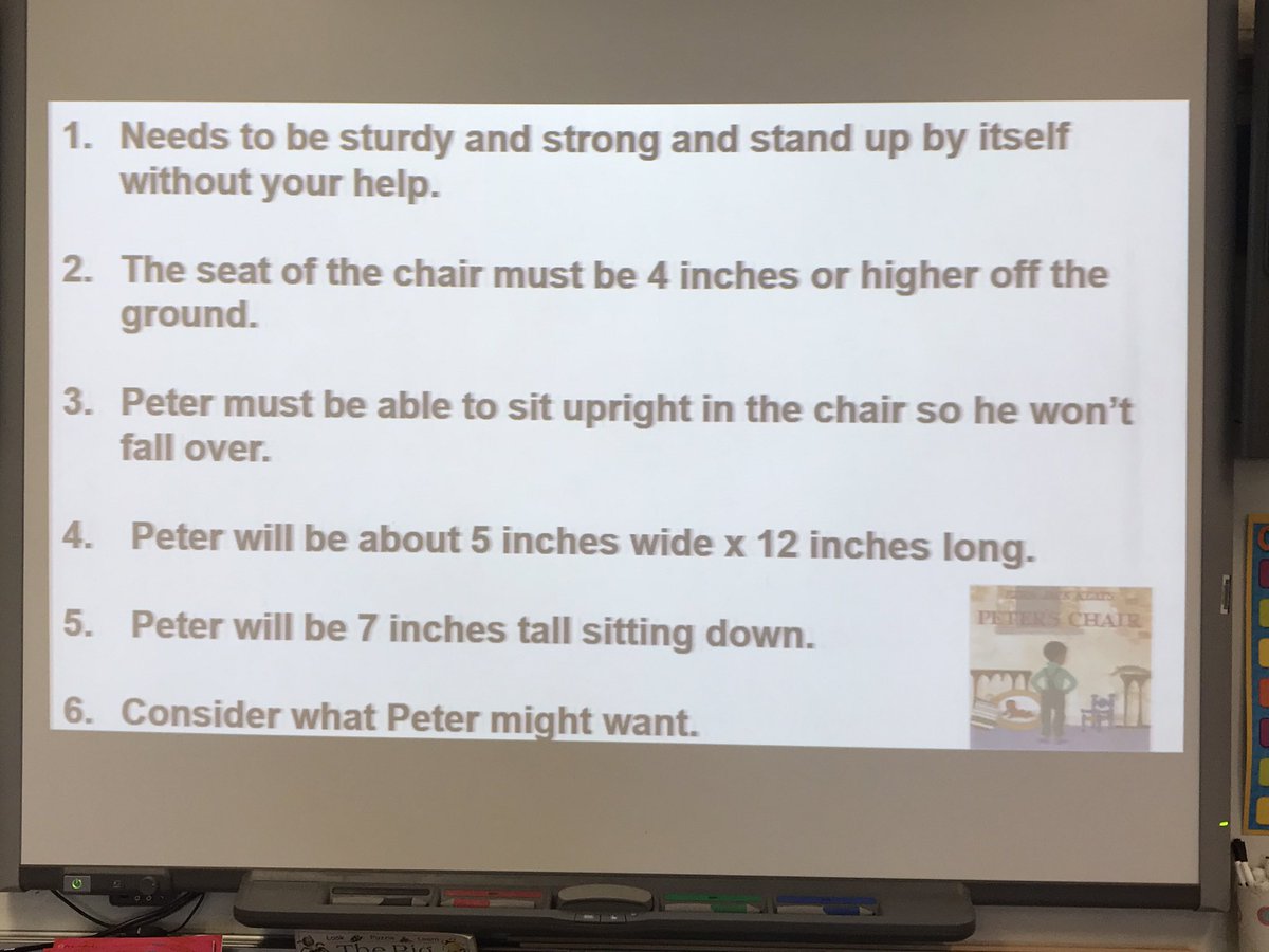 These 4th graders connected their skills as engineers to the book “Peter’s Chair”. They did a fantastic job collaborating &amp; problem solving as they worked to design a chair that could support Peter. Then they presented their chairs to the class. #youngengineers #rdesteam