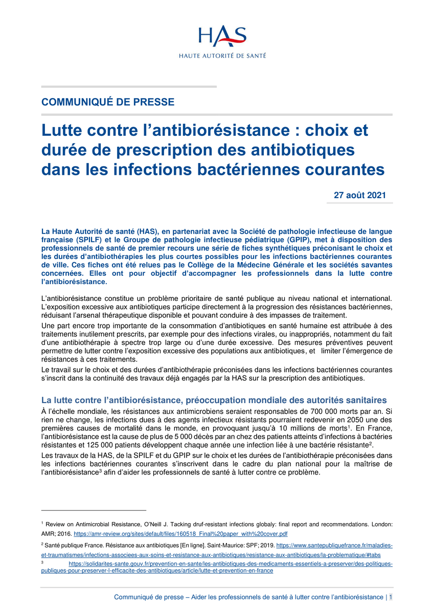 Lutte contre l’antibiorésistance : choix et durée de prescription des antibiotiques dans les infections bactériennes courantes