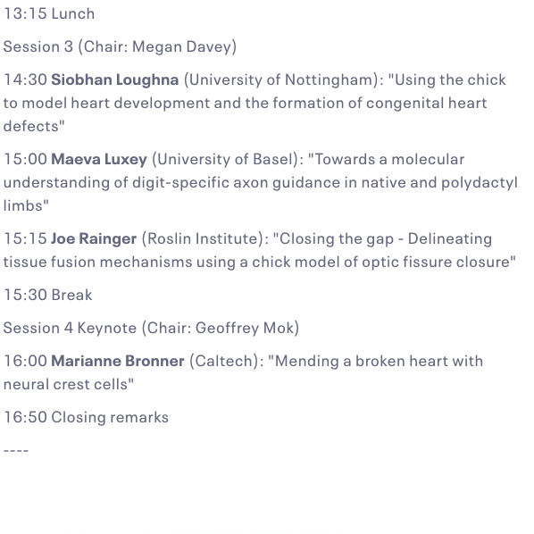 gifaymok's tweet photo. ***2 weeks left till #ChickDevBio21 with full programme now available full of exciting talks from junior to established leaders in the chick #devbio field https://t.co/I71bmOr8fJ π£***
@_BSDB_ @the_Node @___SDB___ @dev https://t.co/rVmqcwLRBL