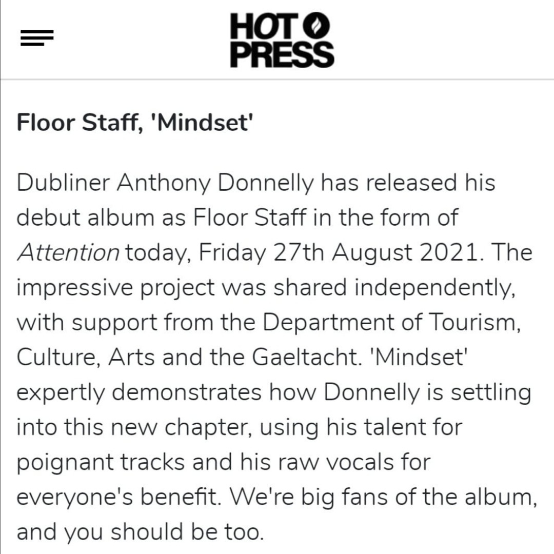 Huge thanks to @hotpressmagazine for the kind words about 'Attention' and album track 'Mindset'