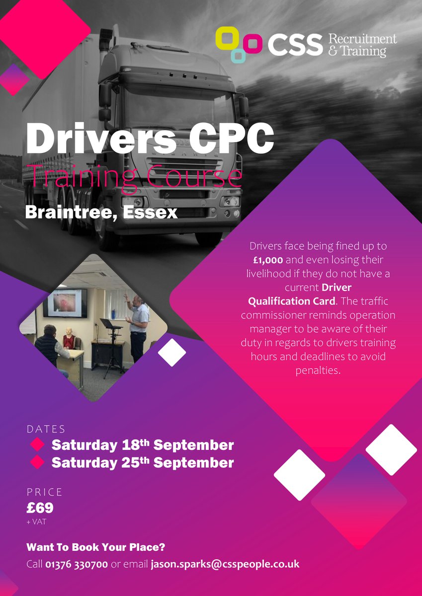 CssRecruitment1's tweet image. Are you looking for a #DriversCPC Training Course 🤷‍♂️

At CSS, we have Saturday courses scheduled to take place next month 👇