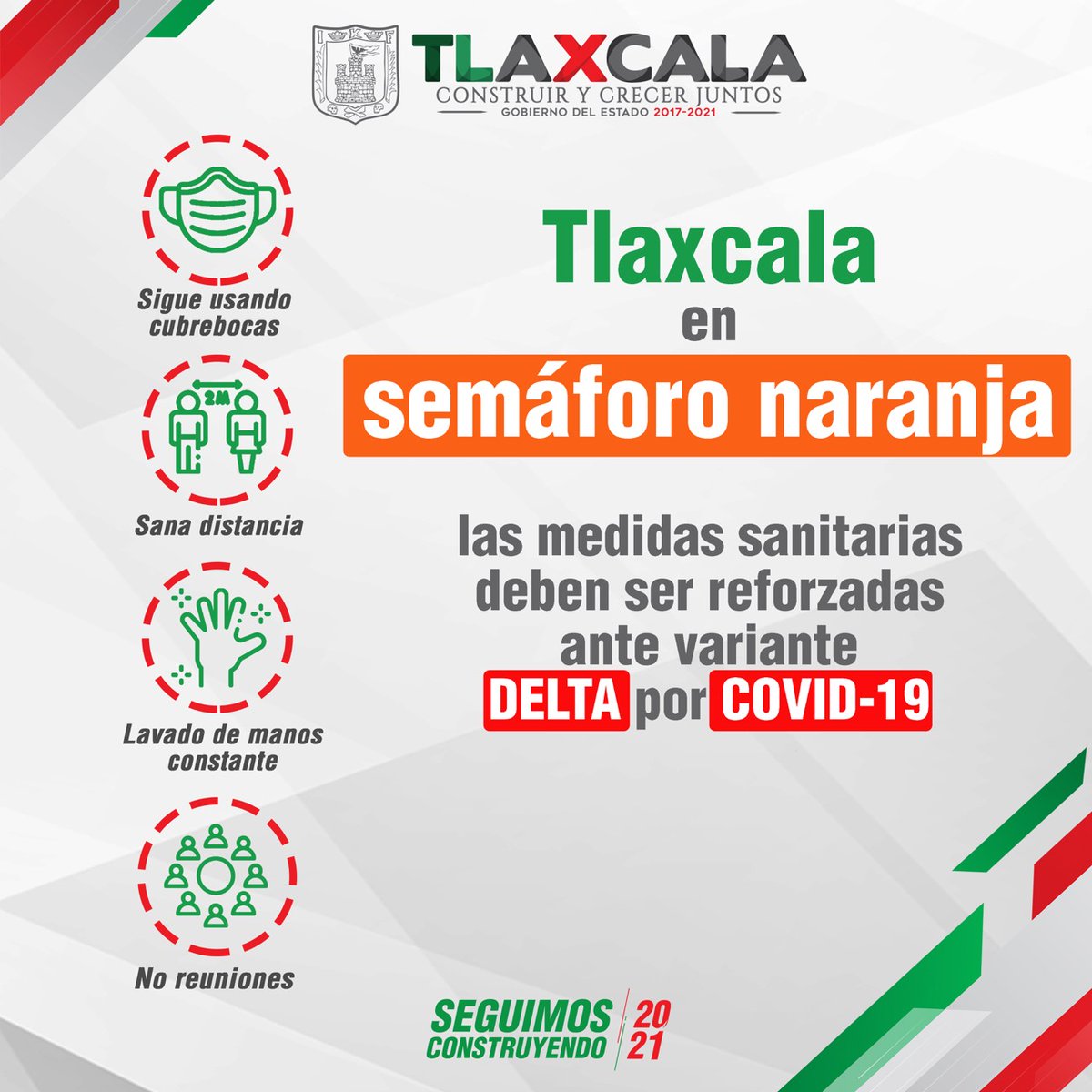 GobTlaxcala's tweet photo. 📍#Tlaxcala se encuentra en semáforo epidemiológico naranja 🟠. No bajes la guardia, mantén las medidas preventivas necesarias.😷 
@SesaTlax
#TlaxcalaSeCuida https://t.co/wAjE5NMZuz