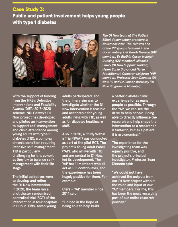 d1nowIE's tweet photo. We are delighted to be featured in the @hrbireland 2020 Annual Report - emphasising the importance of our Young Adult Panel to our research #ppi #publicandpatientinvolvement #t1d #iredoc https://t.co/ExyPt0CtJs