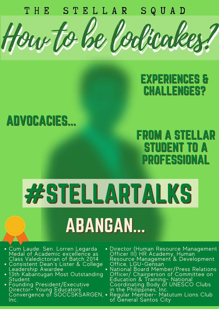 stellar_squad's tweet photo. What's up, mga KaStellar! 🤩🥳
ABANGAN ang episode 4 ng the "#StellarTalks: How to be Lodicakes?" kasama ang Stellar person na ito.
#AcadIsLife
#StellarTalks
#TheStellarSquad https://t.co/T2AbVlFn21