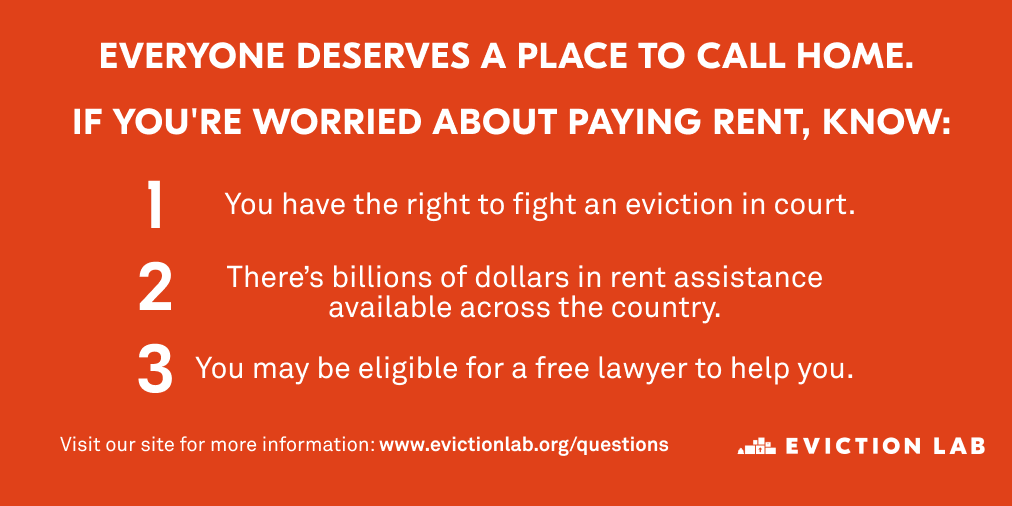 evictionlab's tweet image. Everyone deserves a home. 

Even after the end of the eviction moratorium, tenants have rights and options to stay housed.

Know more and share this information with your neighbors: evictionlab.org/questions