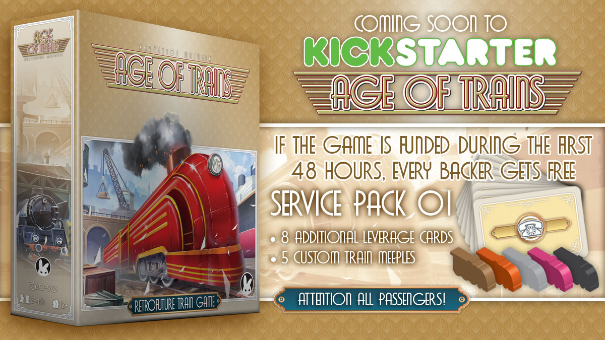 DarkRabbitPL's tweet image. Age of Trains Kickstarter is live on August 30, 2021! 

So, we have changed the campaign a bit. Now, if the game is funded in the first 48 hours, EVERY BACKER gets free extra content! 

Be sure to check our KS preview page: bit.ly/2Wsl5de

 #kickstarter #crowdfunding