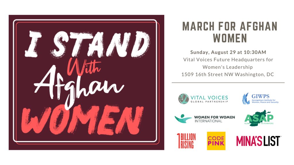VitalVoices's tweet photo. A MARCH TO CALL ON THE ADMINISTRATION TO NOT ABANDON THE WOMEN AND GIRLS OF AFGHANISTAN. 

WILL YOU JOIN US? https://t.co/AxYxSpM8yf https://t.co/NZCYJpGEyX