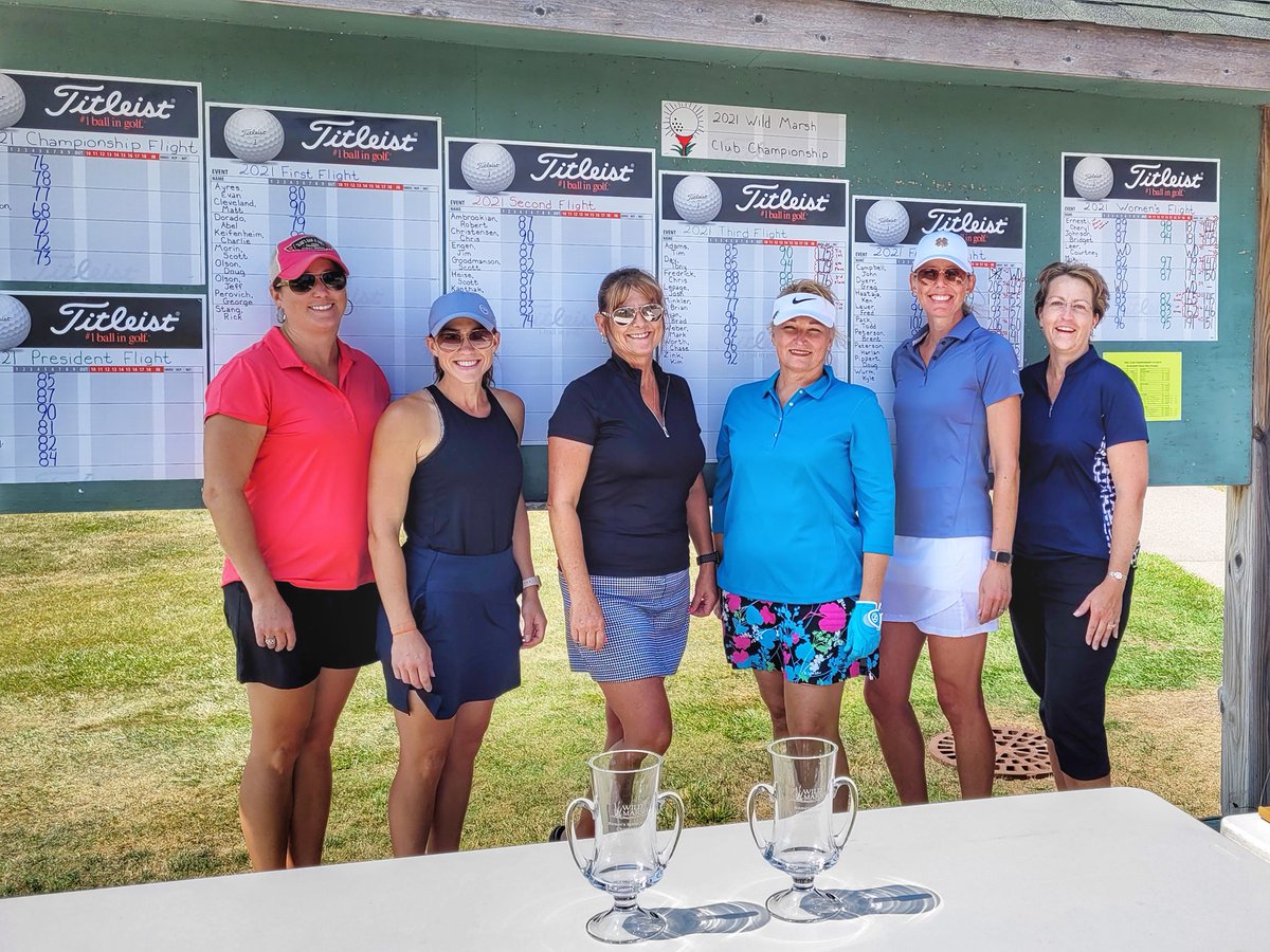 Women's Flight Winners - Club Championship (l-r) Bridget Johnson (1st Net) - Stephanie Schmitz - Cheryl Ernesti (T-2nd Net) - Kristin Wilson (1st Gross) - Cassie Mix (T-2nd Net) - Nancy Stauffer (2nd Gross)