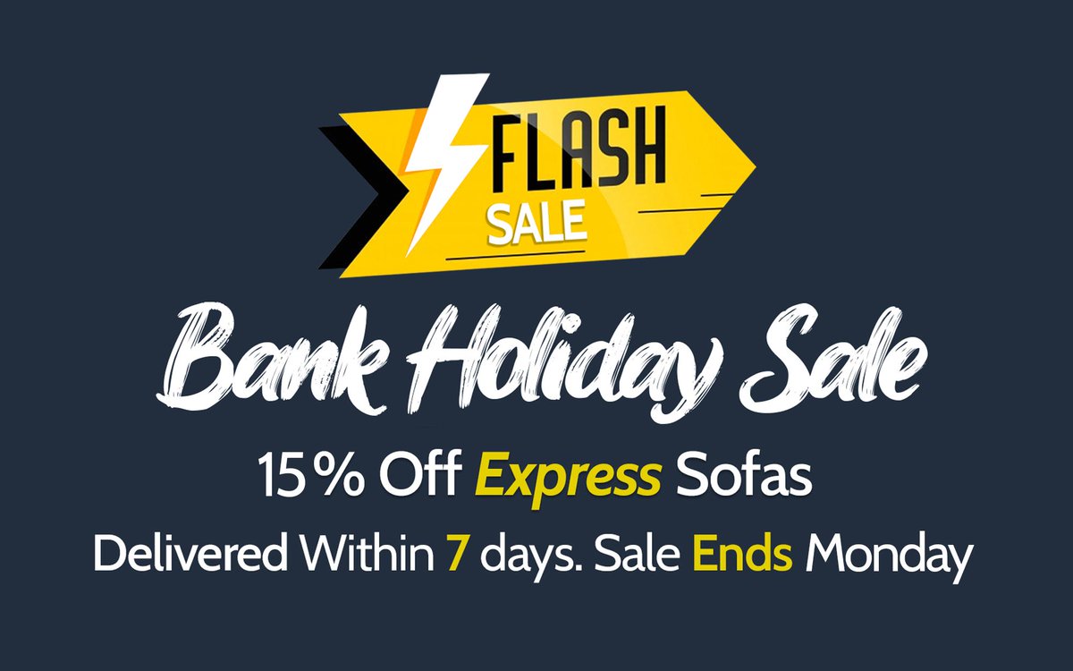 BANK HOLIDAY FLASH SALE 🔥 
15% Off All Express Sofas 😱 No code required &amp; free 7 day delivery
Ends on Monday - Be Quick💨
buff.ly/3mHQWBR