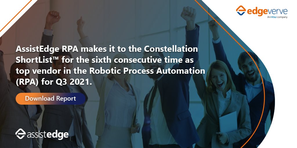 edge_verve's tweet photo. We’re thrilled to share that EdgeVerve's AssistEdge RPA was featured in the Constellation Research ShortList for top vendors in the Robotic Process Automation category for the sixth consecutive year!

#RPA #Automation #EdgeVerve #ConstellationShortlist #DigitalTransformation https://t.co/gp2dpTvm0A
