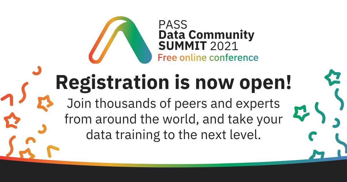 PASSDataSummit's tweet image. Reminder: #PASSDataCommunitySummit registration is now open & it's free to attend!
Save your seat today and unlock unlimited access to 3 days of world-class training across #analytics, #architecture, #datamanagement, #development, #prodev, #DEI & more: ow.ly/8Vqi50FZuzk