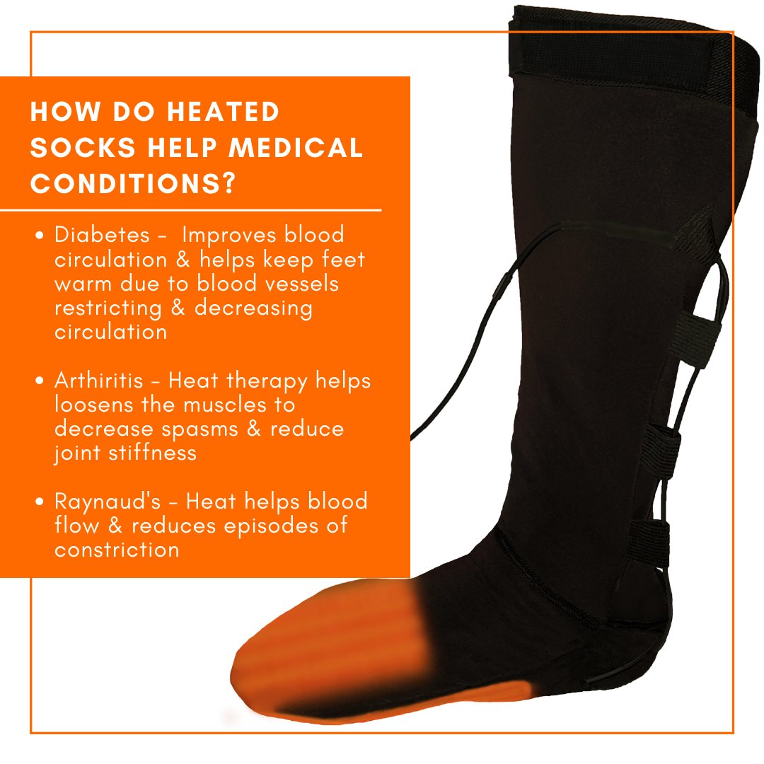 So many benefits to wearing heated clothing! Check out our 7V Sock Liners if you or anyone you know suffers from cold feet!

#JoinTeamHeat #heatedclothing #heatedsocks