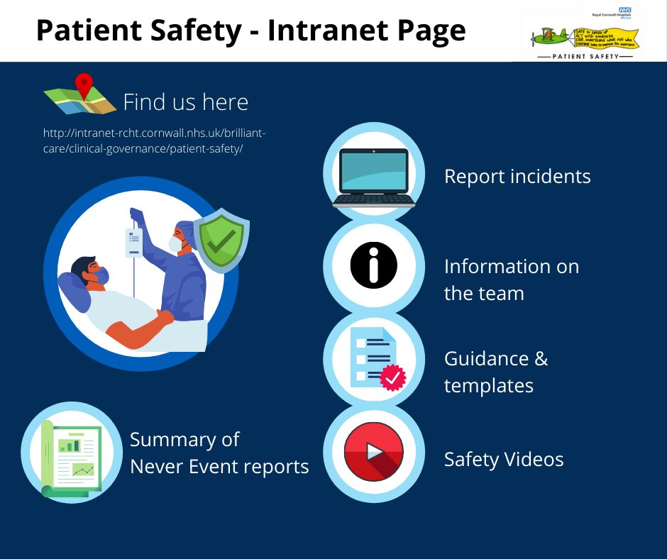 What's on you Patient Safety intranet page? We have been adding lots of information for colleagues to provide a central library with lots of helpful information! 
#PatientSafety #RCHTPatientSafety #Safety #BrilliantCare #Training #Incidents #Help #Learning #improvement