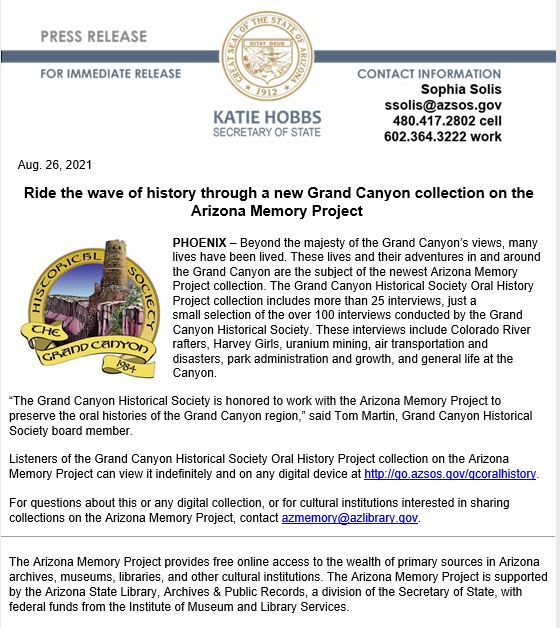 StateLibAZ's tweet photo. Our newest collection on the #ArizonaMemoryProject highlights the oral history collection created by the Grand Canyon Historical Society.
Pop in your earbuds and learn more about life in the Grand Canyon: https://t.co/WEkBQ2ZaX8
#ArizonaMemoryProjectPartners https://t.co/J0LW1a2c1F