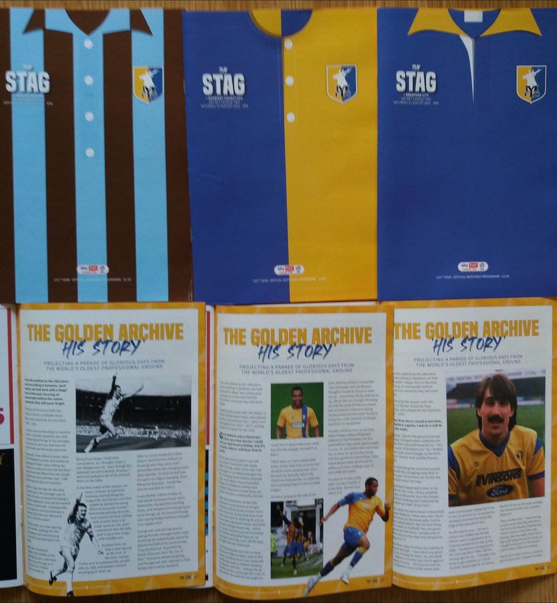 Really pleased with my collection of articles so far, as they build up, in the 125th year anniversary of The Stag matchday programme. Look out for my interviews with Liam Lawrence and Keith Cassells in the next two home fixtures! #coys <a href="/Mansfieldtown1/">Stags</a>