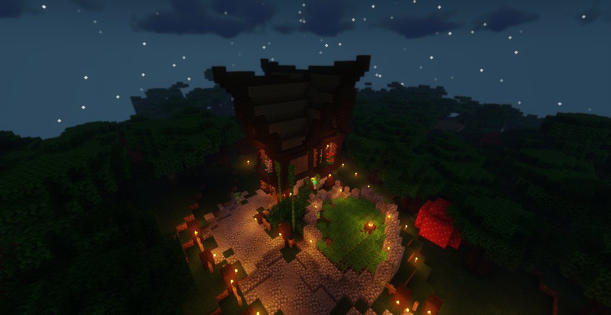 NetheriteGang_'s tweet photo. Essa é a casa do Arthur (inclusive ele está na 3° foto), uma casa com estilo medieval/nórdica no meio de uma floresta de carvalho escuro e tem uma plantação de batata ao lado. Oque acharam? https://t.co/QfGLYd6PxW