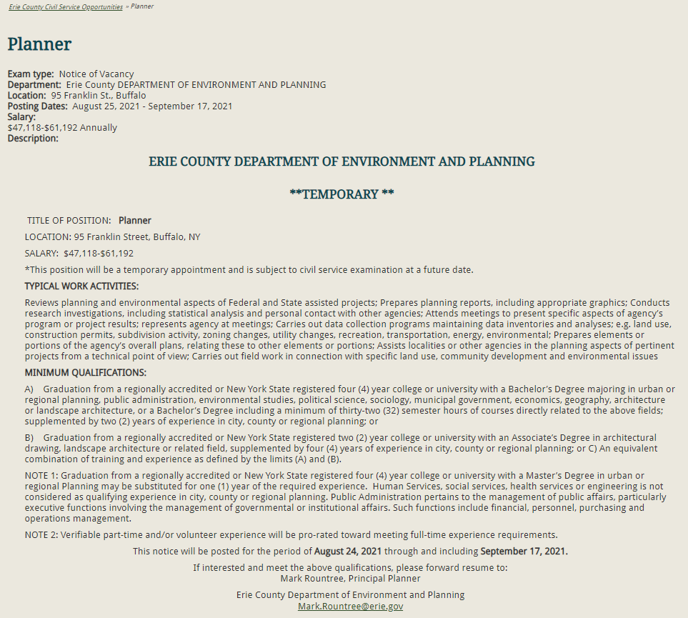 Job Posting for a Planner at the Erie County Department of Environment and Planning open through September 17th - check it out if interested!
www2.erie.gov/employment/ind…