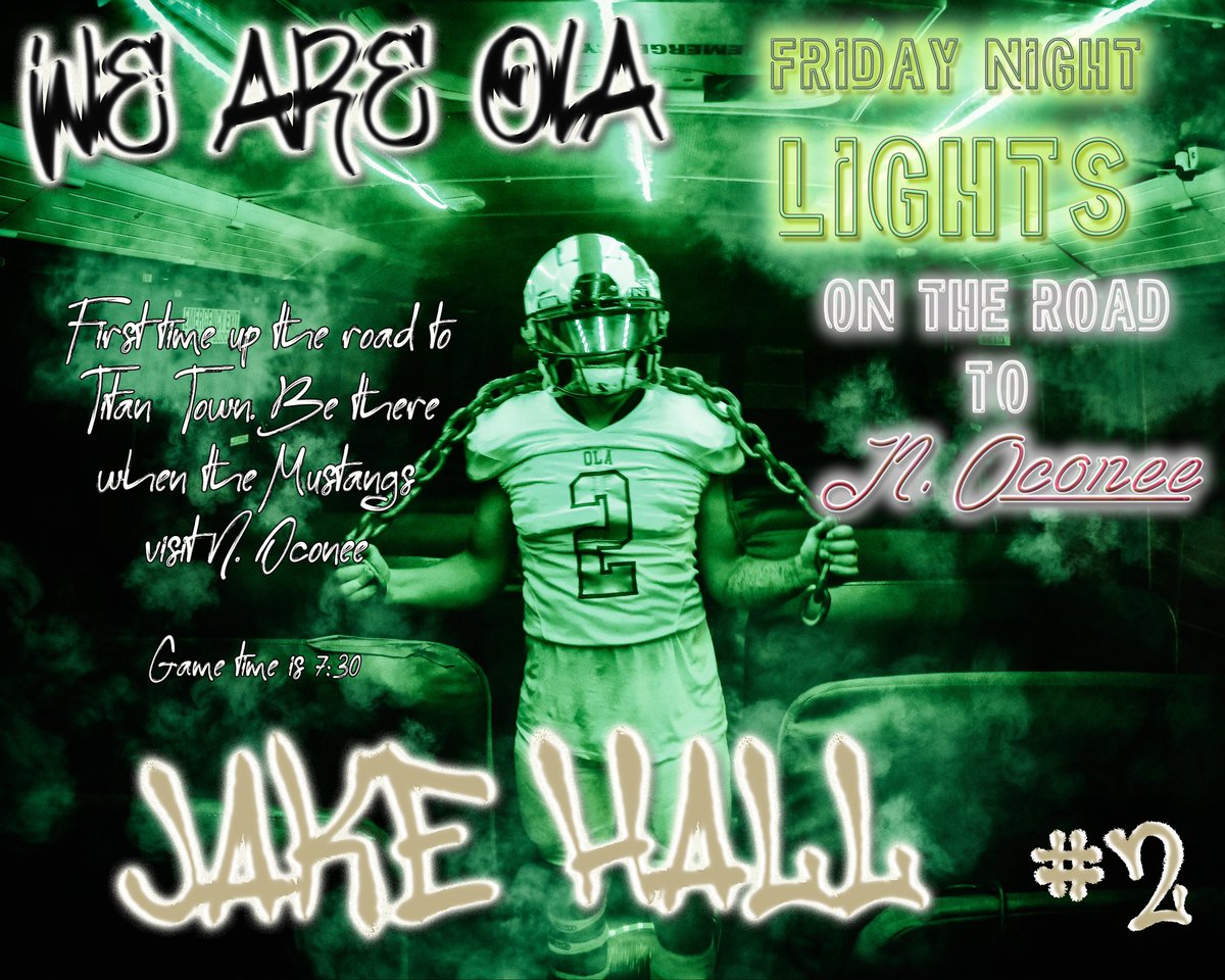 We all know #2 is ready to get this thing going! Come watch as <a href="/thejakehall_/">JH2</a> and our Ola Mustangs get after it at North Oconee tonight! Kickoff is at 7:30! #EAT