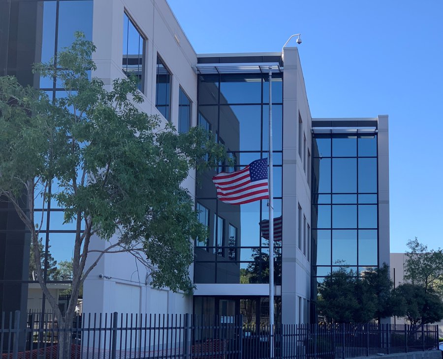 US Flag outside FBI El Paso at half mast.