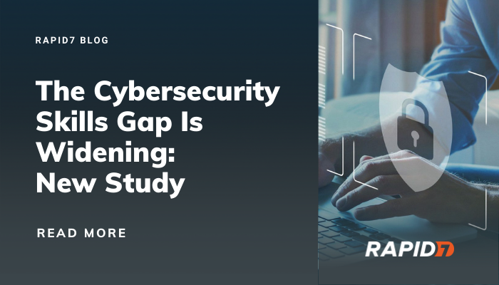 rapid7's tweet photo. New ISSA study shows the #cybersecurity skills gap is widening. Why? Getting talent in the door is one area where orgs are falling behind — 76% of respondents said hiring cybersecurity specialists is extremely or somewhat difficult. More: https://t.co/eY9AFMqMDQ https://t.co/vjcAa3BmS1