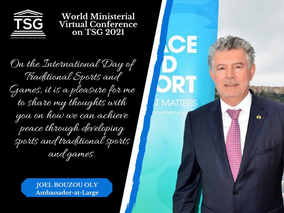 theictsg's tweet photo. Ambassador-at-Large ICTSG, Founder and President of Peace and Sport, President of World Olympians Association HE Mr Jöel Bouzou OLY at the World Ministerial Virtual Conference on TSG held by #ICTSG on the occasion of #InternationalTraditionalSportsDay https://t.co/GVUZ9TKQ33