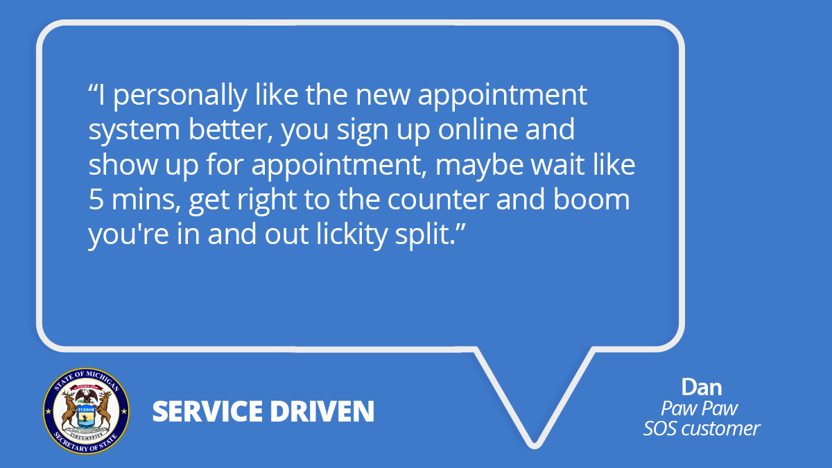 MichSoS's tweet image. Dan, a customer at our Paw Paw office this morning, gave us five stars for his experience.

#ServiceDriven