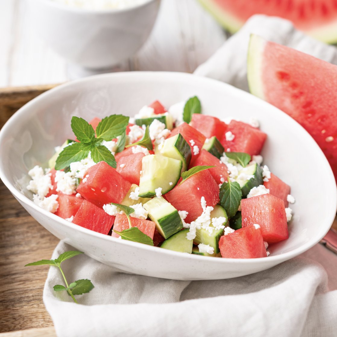 Wild about watermelon? We are! Opt for it in a salad-cut into cubes and toss with cucumber, mint, feta and basil, then drizzle it with Persian Lime Olive Oil. Serve it caprese style and add Traditional Balsamic Vinegar.