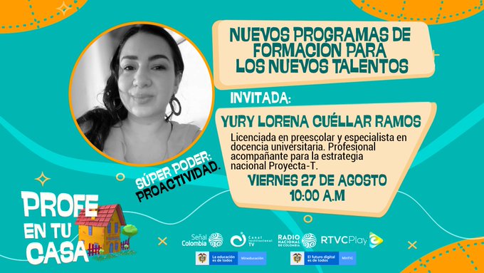 Mineducacion's tweet photo. Hay muchas opciones de trabajo y estudio en el campo de la cuarta revolución industrial. A #ProfeEnTuCasa invitamos a Yury Cuéllar, profesional de la estrategia nacional #ProyectaT, quien nos hablará de estas oportunidades ➡️ https://t.co/z4YlxoDE9K https://t.co/JNPg3WqJmr