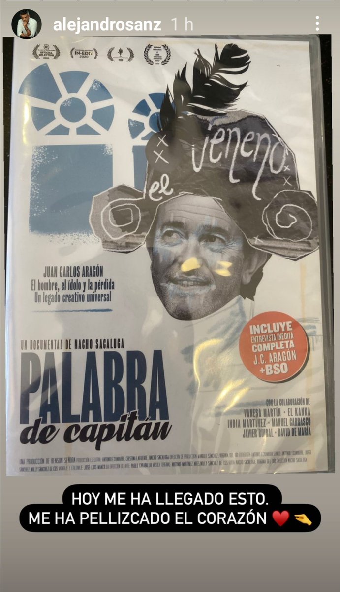 <a href="/AlejandroSanz/">Alejandro Sanz</a>  ya tiene la película. Y sin verla dice que ya le ha pellizcado el corazón. Disfrútala mucho!!  Fue un honor participar en esta cinta hecha desde el corazón y con mucho arte gracias a la dirección del gran <a href="/NSacaluga/">Nᴀᴄʜᴏ Sᴀᴄᴀʟᴜɢᴀ</a>