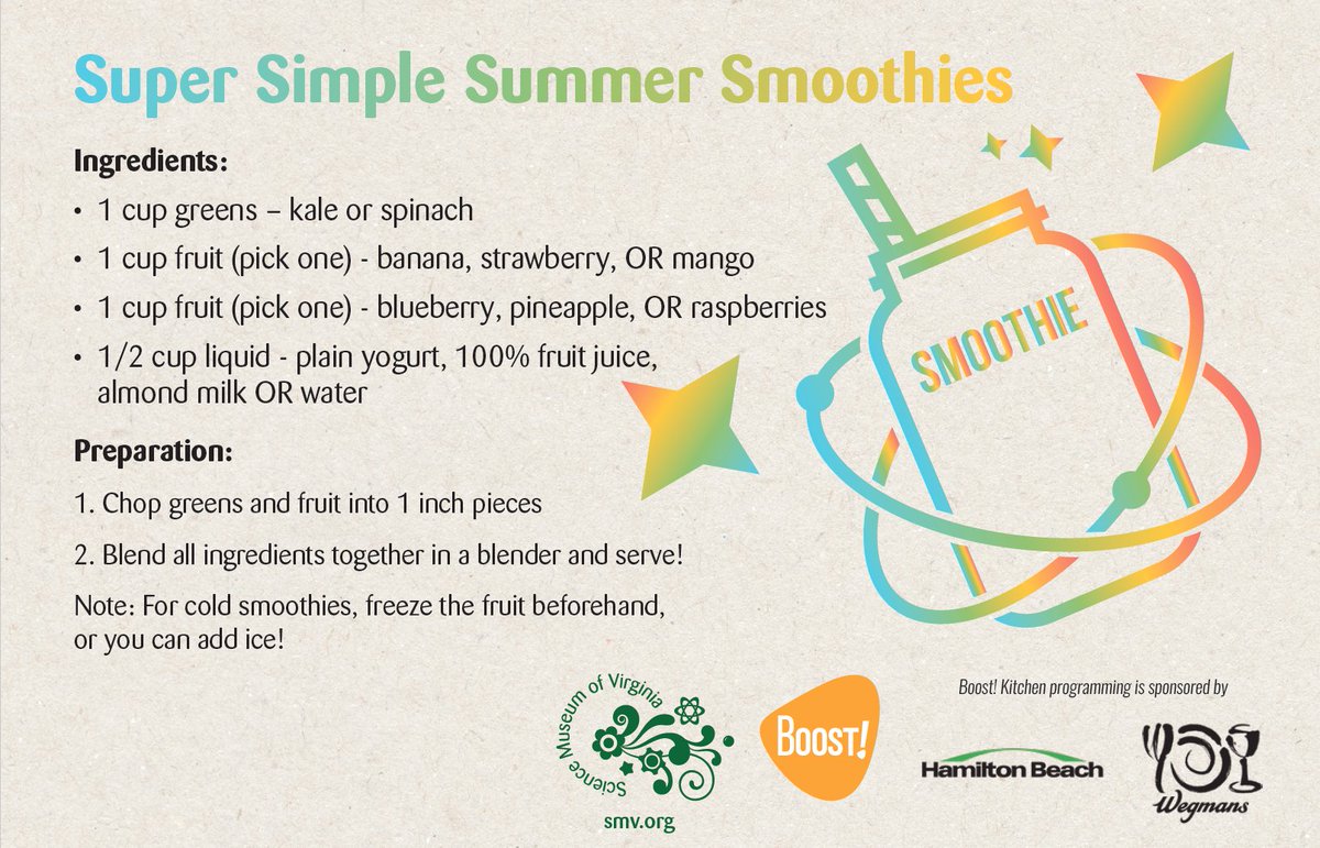 ScienceMusofVA's tweet image. Cool off w/ this summer smoothie recipe! #rva #yum #KitchenScience #smoothie #SummerSmoothie #SmoothieRecipe