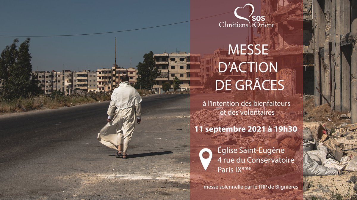 🎉🆘#SaveTheDate - Vous êtes chaleureusement conviés à fêter avec nous les 8 ans d'existence de #SOSChrétiensdOrient, lors d'une grande soirée de retrouvailles à Paris.
Rejoignez-nous le samedi 11 septembre à l'Eglise Saint-Eugène (4 rue du Conservatoire / Paris IX) à 19h30.