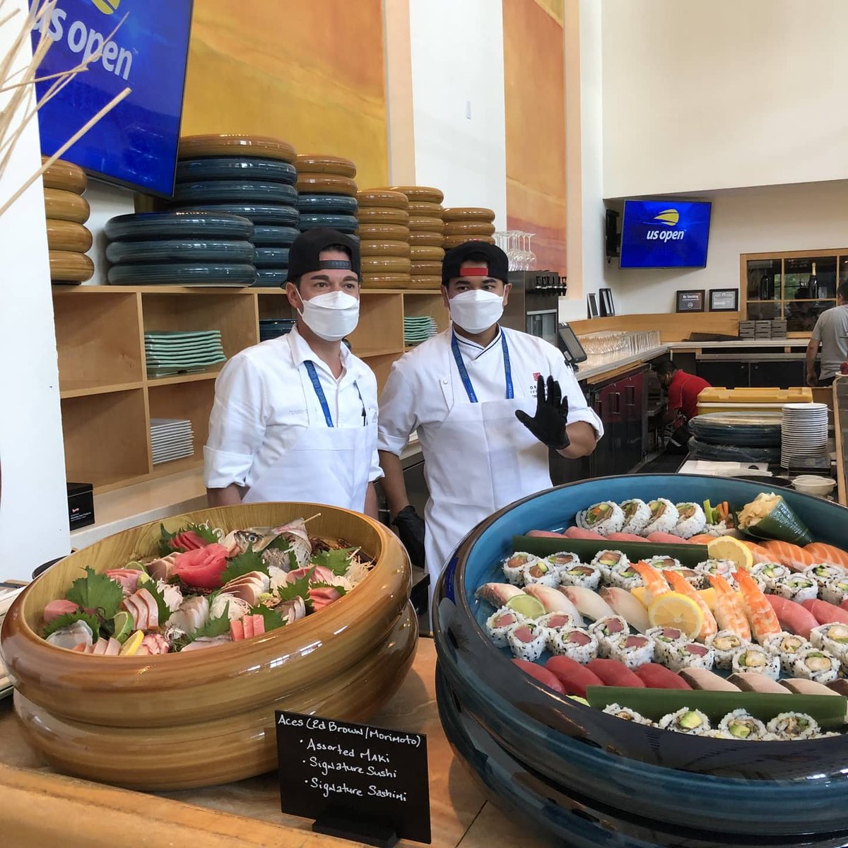 chef_morimoto's tweet photo. Yesterday was Media Day at the @USOpen Tennis Championships and my team and I had so much fun! I'm so happy to be back, once again, serving the players and guests at Aces and the Players Lounge. I look forward to seeing you all there. https://t.co/Pry5jM7v6x