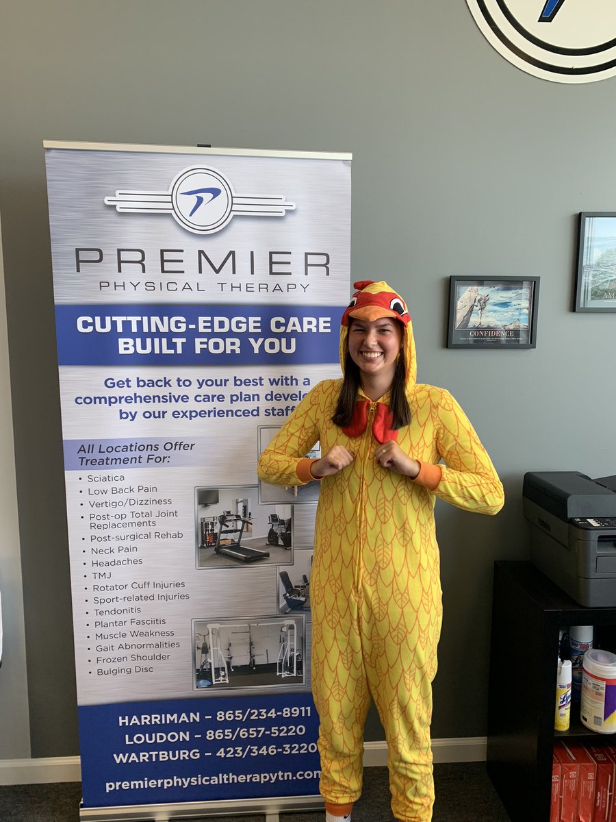 PremierPT_TN's tweet photo. Big rivalry week this week for one our local high schools, The Battle of the Bridge! We aren’t biased……….but you may be able to tell who Brianne Vineyard and Chris Robinson might be cheering for 😂. Bonus pic of a patient outfit for Wacky Wednesday during spirit week! #BOTB https://t.co/5FhzwMMRTL