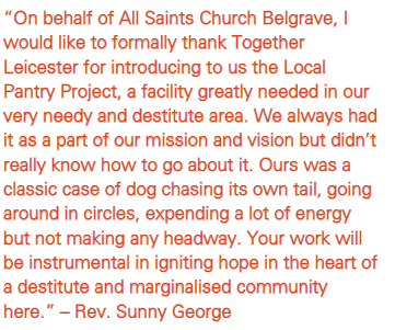 <a href="/TogetherLeic/">Together Leicester</a> has done some great work with <a href="/yourlocalpantry/">Your Local Pantry</a> this year, giving local #parish #churches the support they needed to set up subsidised pantries that help end #holidayhunger and #foodpoverty
