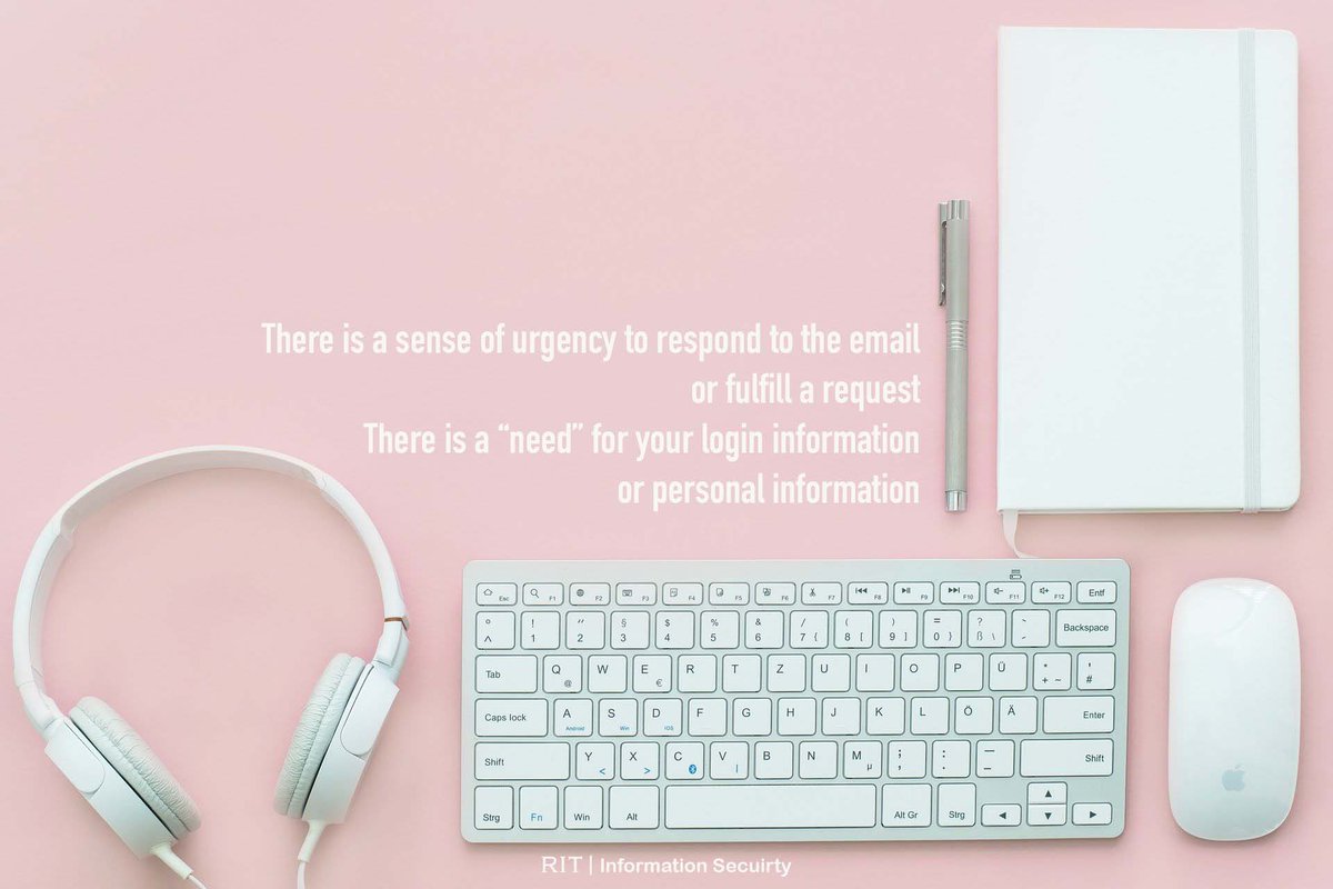 RIT_InfoSec's tweet photo. Remember, all official emails from an RIT faculty or staff member will contain a signature indicating it’s authenticity. If you believe an email is an attempted phish, report it to spam@rit.edu immediately. https://t.co/5RONFD9xfc