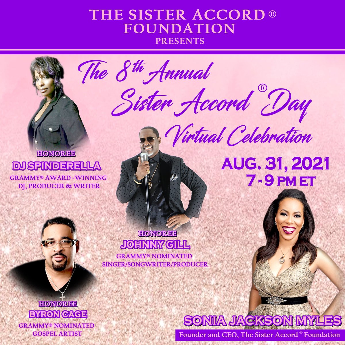 I am so excited to join my Sister, Sonia Jackson Myles @thesisteraccord for her 8th Annual Sister Accord Day Celebration. We will celebrate LOVE, Sister & Brotherhood on this day. I'm honored to receive The Sister Accord Leadership Award & perform for this very special occasion.