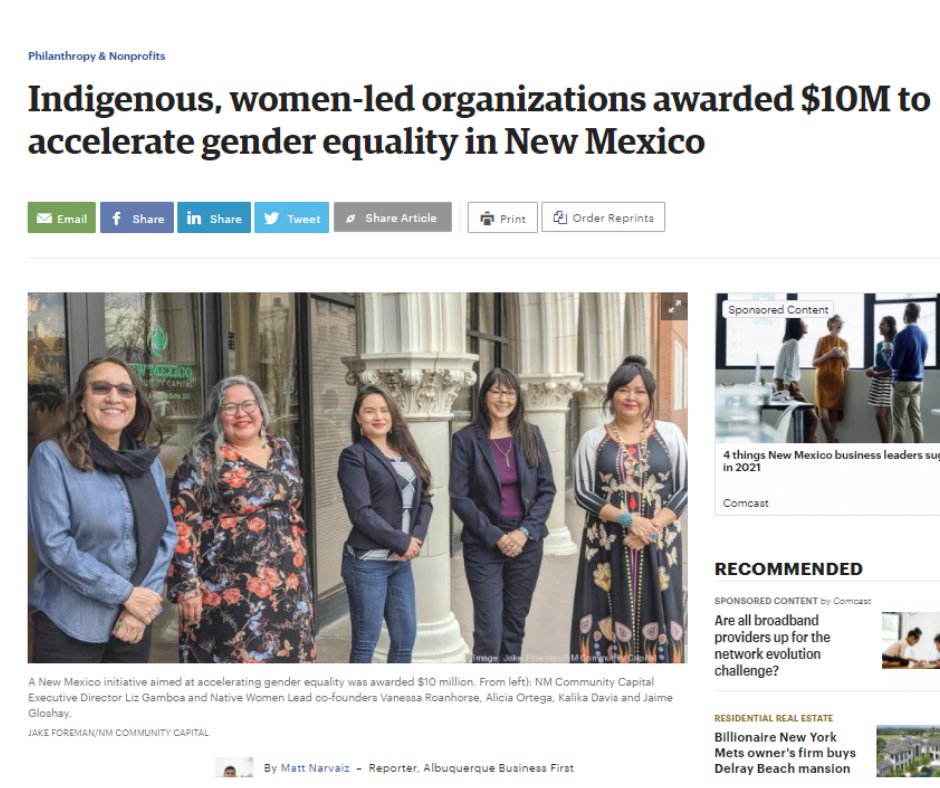 Indigenous, women-led organizations in NM — @NativeWomenLead and @NMCCAP— will use a $10 million award to accelerate gender equality through their project: 'The Future is Indigenous Womxn.'  @ABQBizFirst 

#HumanRights365 #EqualityCantWait