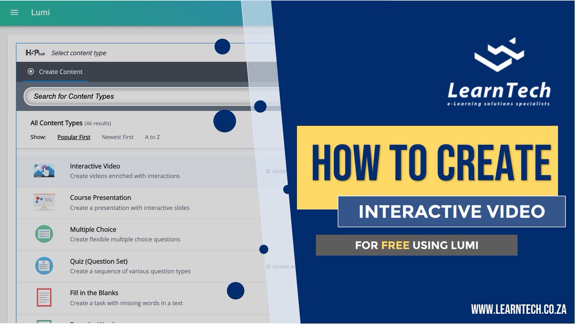 LearnTech_SA's tweet image. In this week’s episode Peter gives us a tutorial on how to create interactive videos using a free E-Learning authoring tool – Lumi.

#elearningtips #learntech #interactivevideo 
#elearningcompanyhttps://www.youtube.com/watch?v=d_ykP5PCMzo