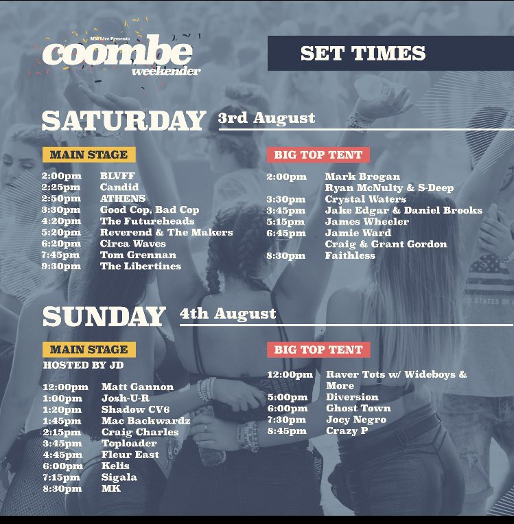 SET TIME ANNOUNCEMENT!🚨🚨

To all festival goers, please take note of our revised set times! It's looking to be a great weekend with some huge acts!💥