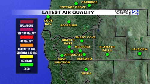 matthoffmanwx's tweet image. Here's a look at all that green. Later today, there will be some smoke that could impact parts of Jackson and Josephine counties. However, air quality shouldn't fall below moderate. Communities right next to the #MP97Fire will see greater impacts through the weekend.
