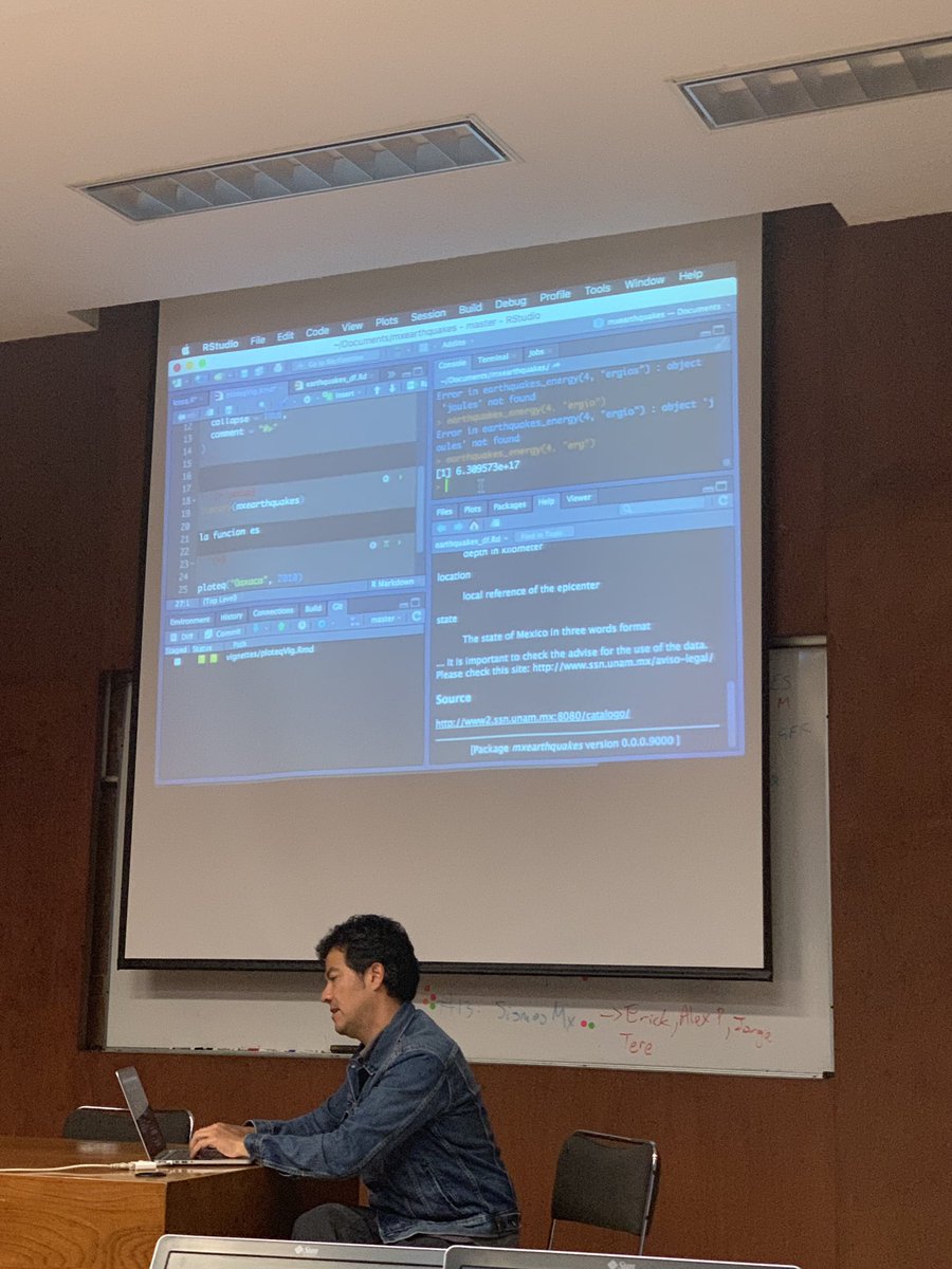 lcolladotor's tweet photo. Alex P @Aleponcem is presenting #mxearthquakes #rstats 📦 which contains tidy data on Mexican earthquakes and very cool visualizations using leaflet!
https://t.co/s4QdL8wBbM
#CDSB2019 #TIB2019 @CDSBMexico @nnb_unam https://t.co/s2EF2EMPNu