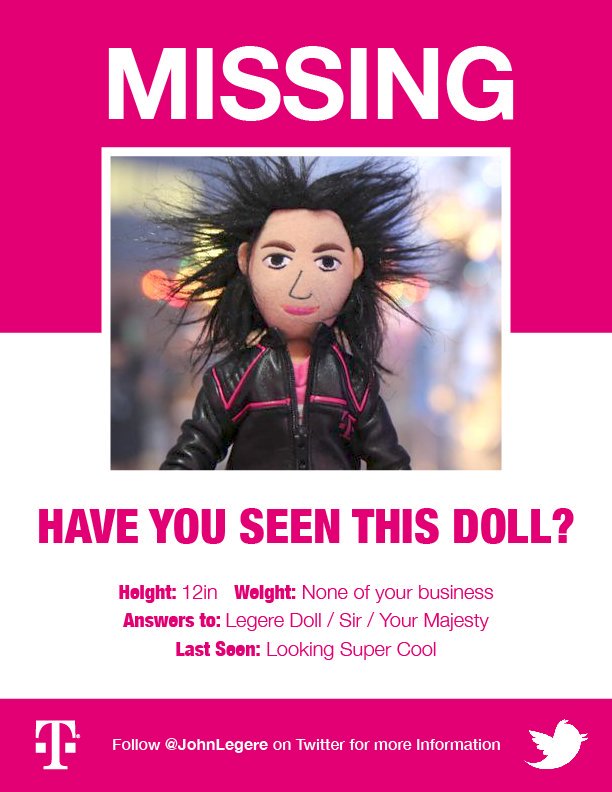 🚨ATTENTION EVERYONE🚨 @LegereDoll has gone MISSING!! He was last seen in Seattle spray painting “Verizon sucks” in the alley. I need your help to find him! A reward is available for anyone who finds him! Tweet at me with #FindLegereDoll if you can bring him back home!