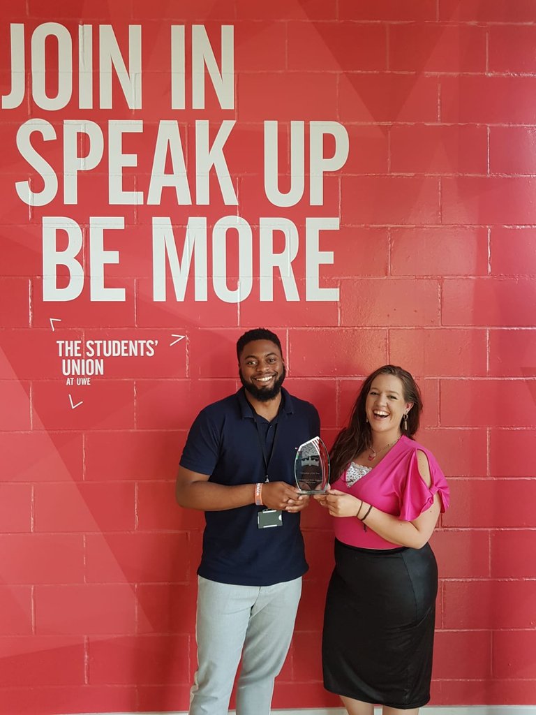 It's home 🏆❤ celebrating our Campaign of the Year win for #UWEMovember with <a href="/VPCommWelfare/">Lubyna Gardezi</a>! Thanks again <a href="/TNSFConference/">The National Student Fundraising Conference</a> ❤